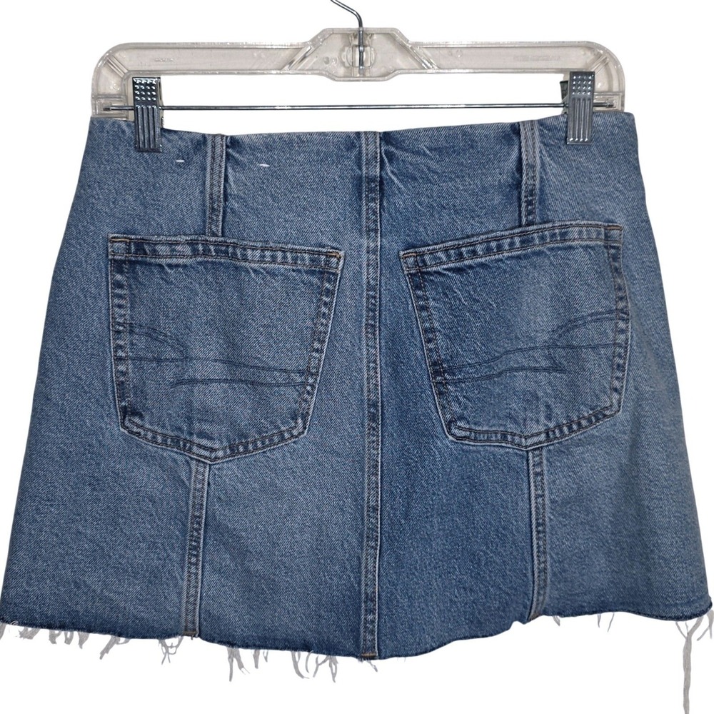 American Eagle Y2K Low-Rise A-Line Denim Mini Skirt Size 2 Medium Wash Raw EUC - Picture 7 of 12